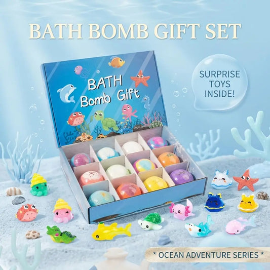 Kids Bath Bombs Set Surprise Hidden Glow in Dark Toys Natural Organic Salt Bath Fizz Balls Gift Set for Children Holiday Gift